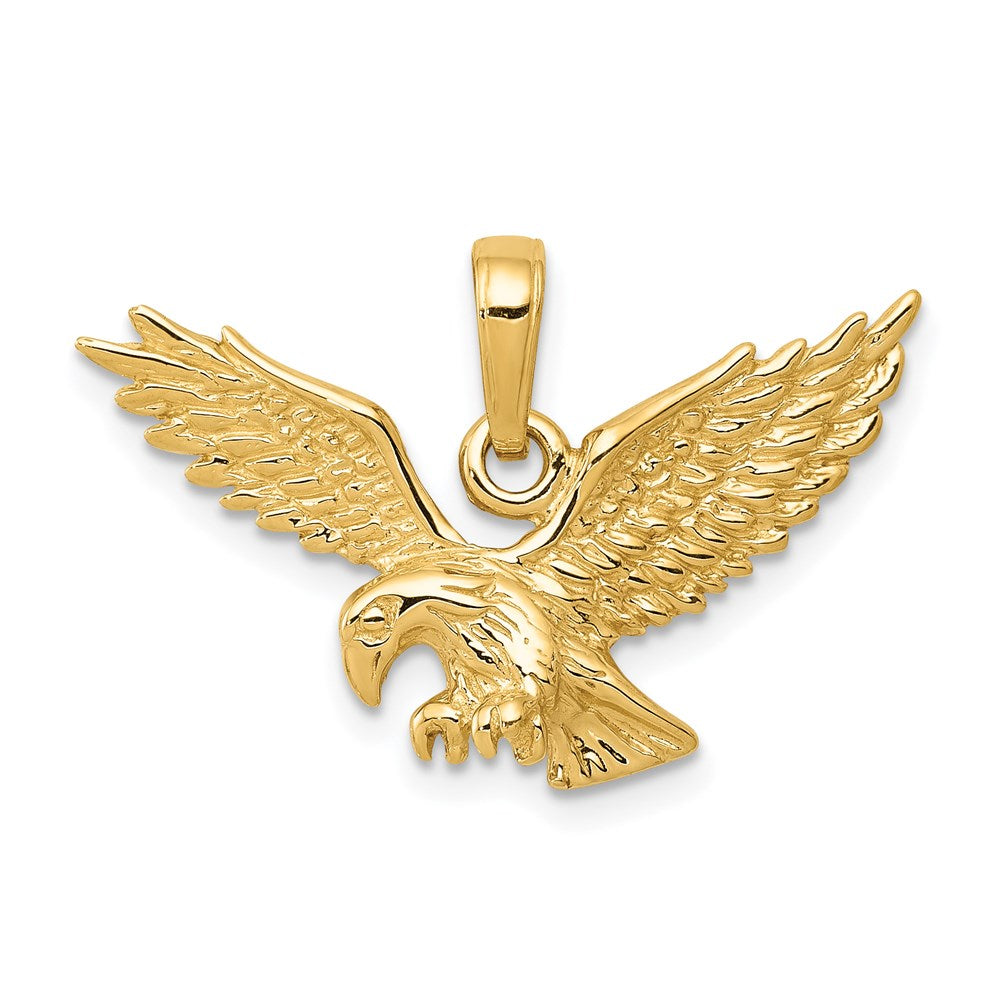 14k Solid Textured Eagle Landing Pendant, 22.03 x 26 mm