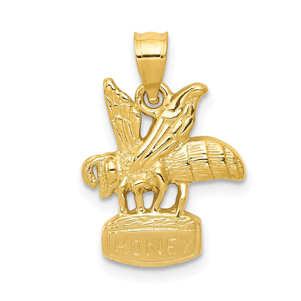 14k Bee on HONEY Jar Pendant, 21 x 13 mm
