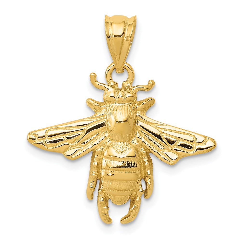 14k Solid Open-Backed Bee Pendant, 24 x 21 mm