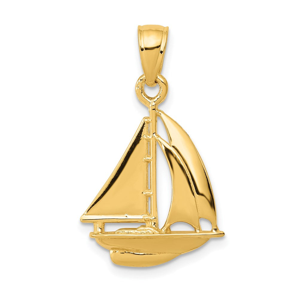 14k Polished Open-Backed Sailboat Pendant, 24 x 16 mm