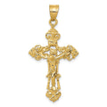 14k INRI Fleur De Lis Crucifix Pendant, 41 x 21 mm
