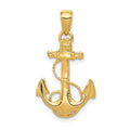 14k Solid Polished Anchor with Rope Pendant, 27 x 16 mm