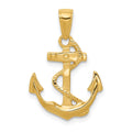 14k Solid Polished Anchor with Rope Pendant, 24 x 11 mm