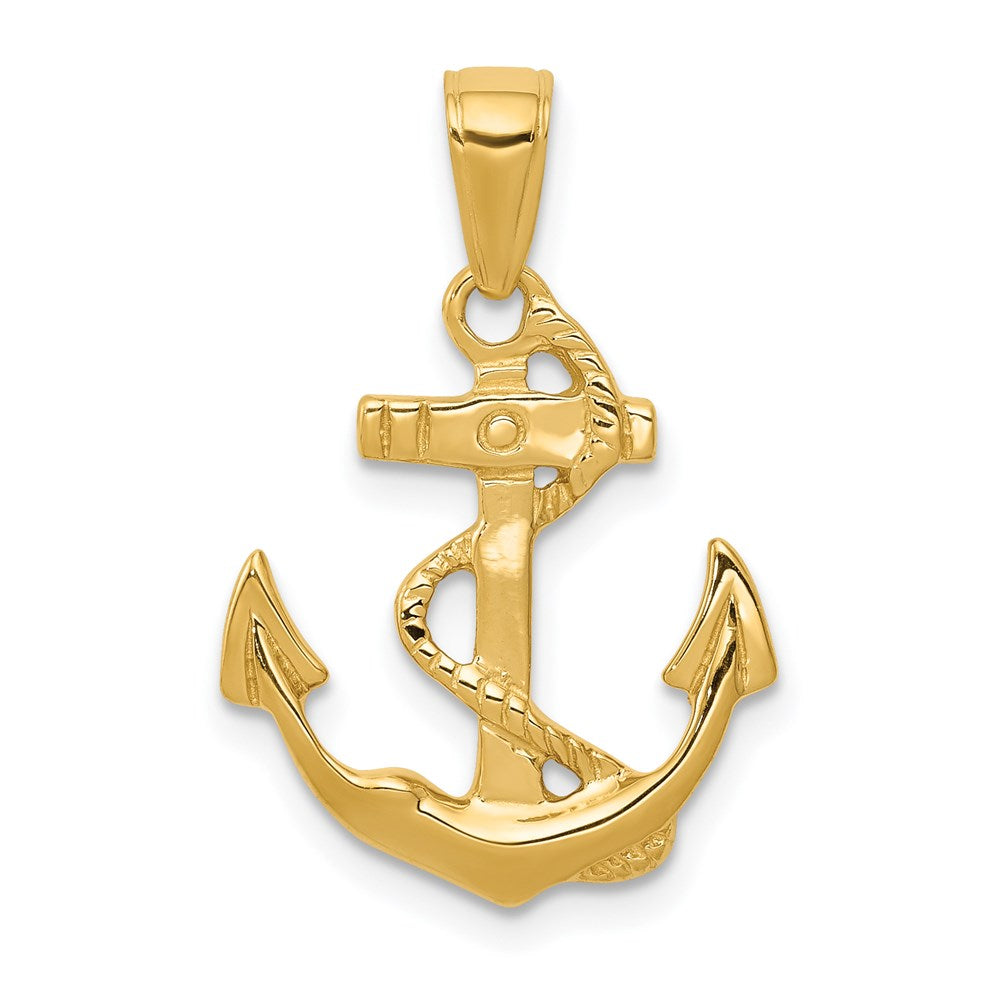 14k Solid Polished Anchor with Rope Pendant, 24 x 11 mm