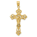 14k INRI Fleur De Lis Crucifix Pendant, 46 x 24 mm