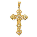 14k INRI Fleur De Lis Crucifix Pendant, 57 x 31 mm