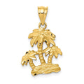 14k Satin Diamond-cut Open-Backed Palm Trees Pendant, 24 x 15.5 mm