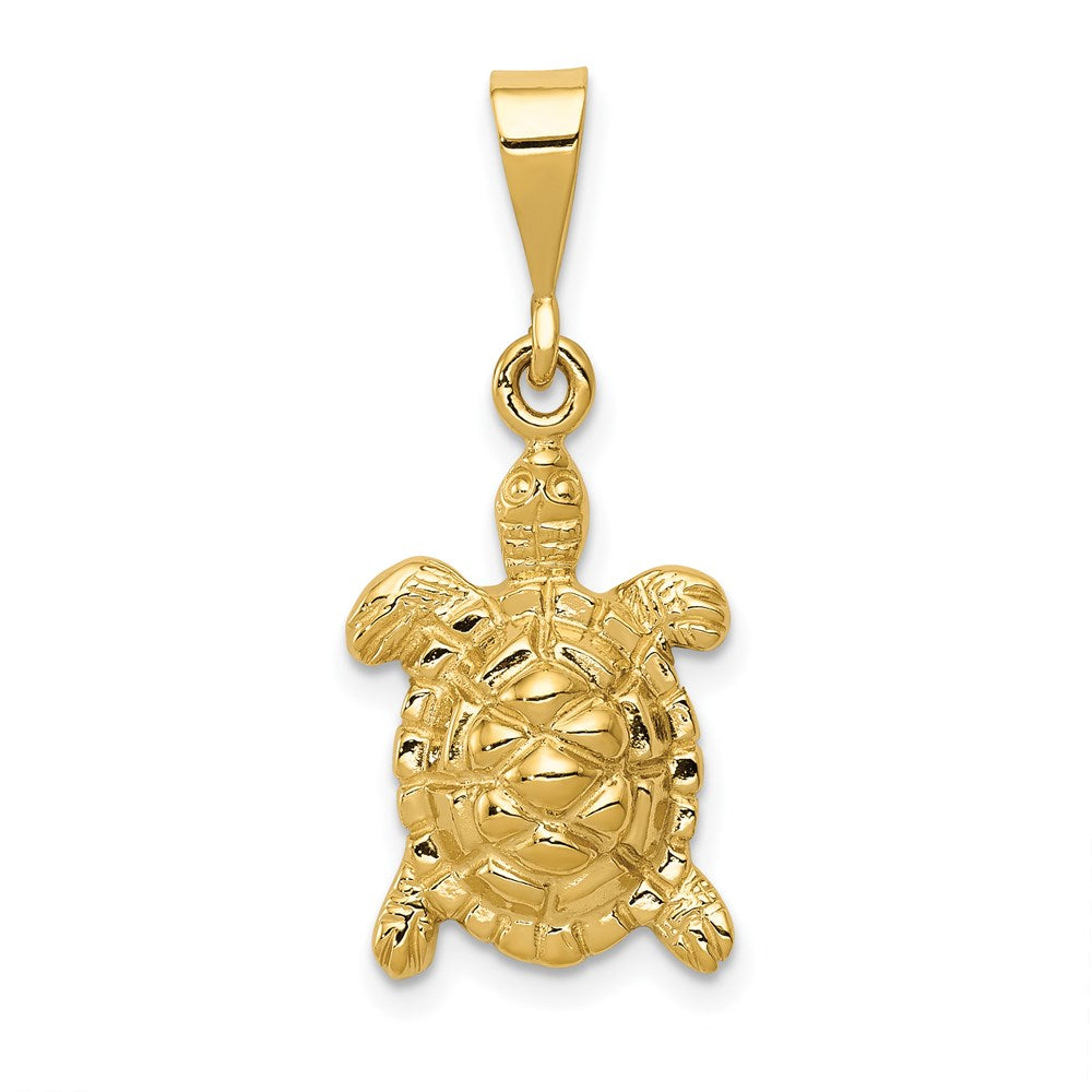 14k Solid Polished Open-Backed Sea Turtle Charm, 29.5 x 11.5 mm