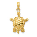 14K Solid Polished 3-D Turtle with Moveable Head and Legs Pendant, 25 x 16.5 mm