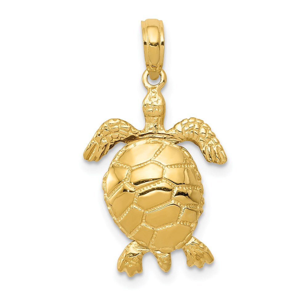 14K Solid Polished 3-D Turtle with Moveable Head and Legs Pendant, 19 x 14 mm