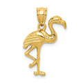14k Solid Polished Open-Backed Flamingo Pendant, 24 x 15 mm