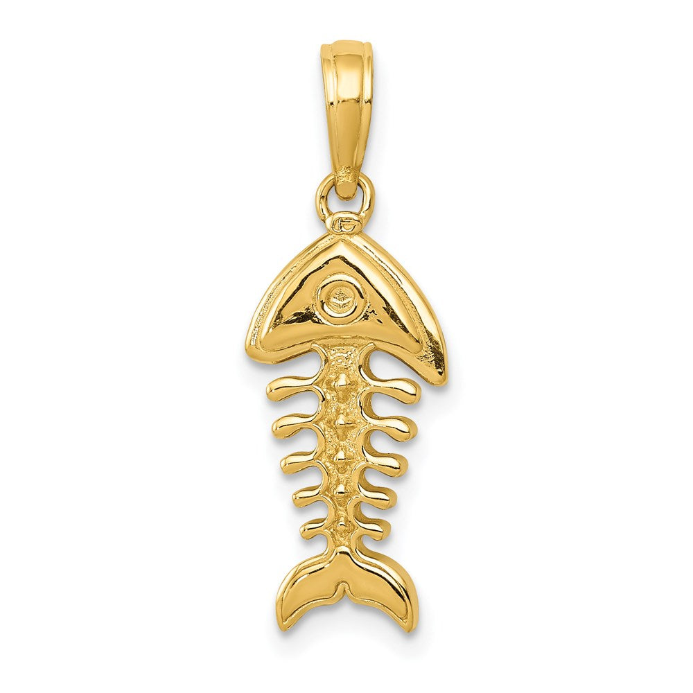 14K Polished 3-D Fish Bone Pendant, 23 x 10 mm