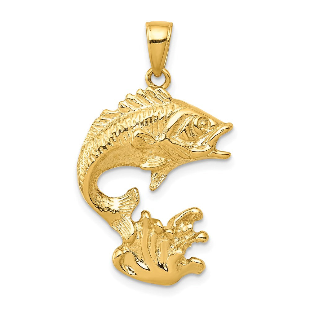14k Polished Open-Backed Bass Fish Pendant, 31 x 18 mm
