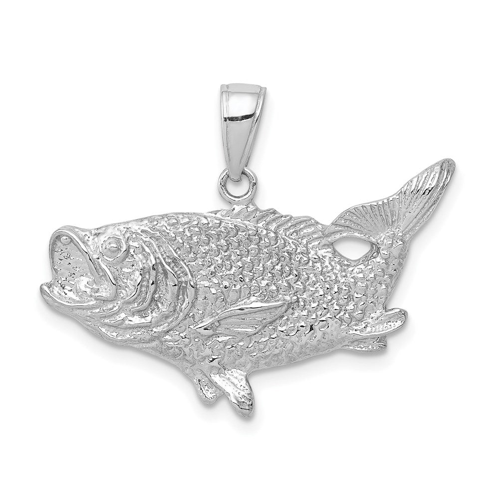 14k White Gold Polished Open-Backed Bass Fish Pendant, 22 x 27 mm