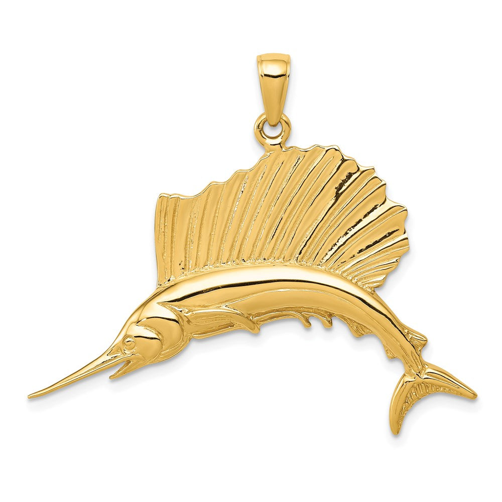 14k Polished Sailfish Pendant, 37 x 45 mm