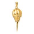 14k Polished Horseshoe Crab with Moveable Tail Pendant, 38 x 13 mm