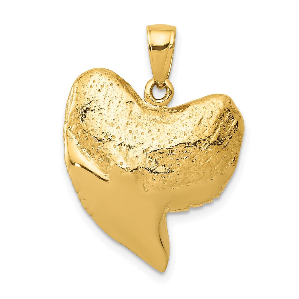 14K Solid Polished 3-D Shark Tooth Pendant, 28 x 19 mm