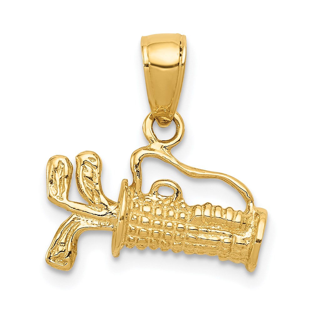 14K Solid Polished 3-D Golf Bag With Clubs Charm, 16 x 14 mm