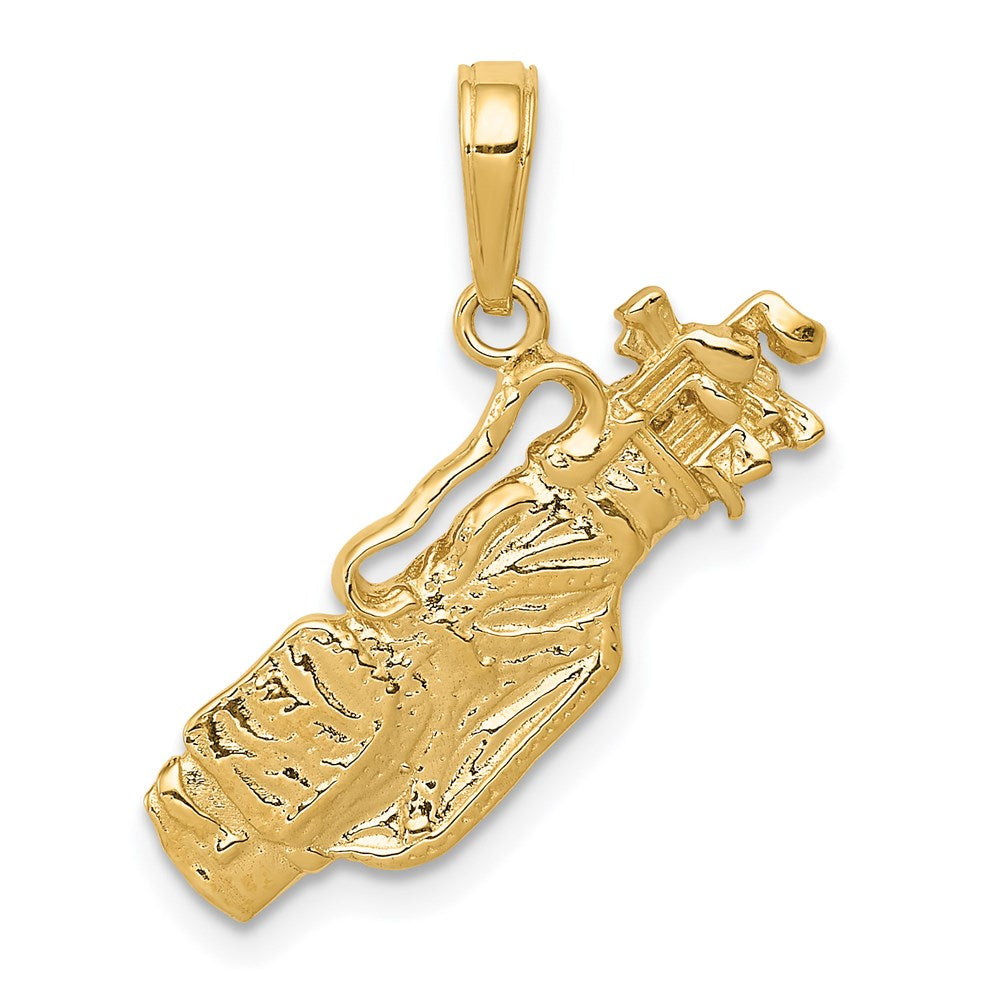 14k Solid Polished Open-Backed Golf Bag with Clubs Charm, 22 x 17 mm