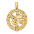 14k Solid Polished Golf Theme Circle Pendant, 22 x 16 mm