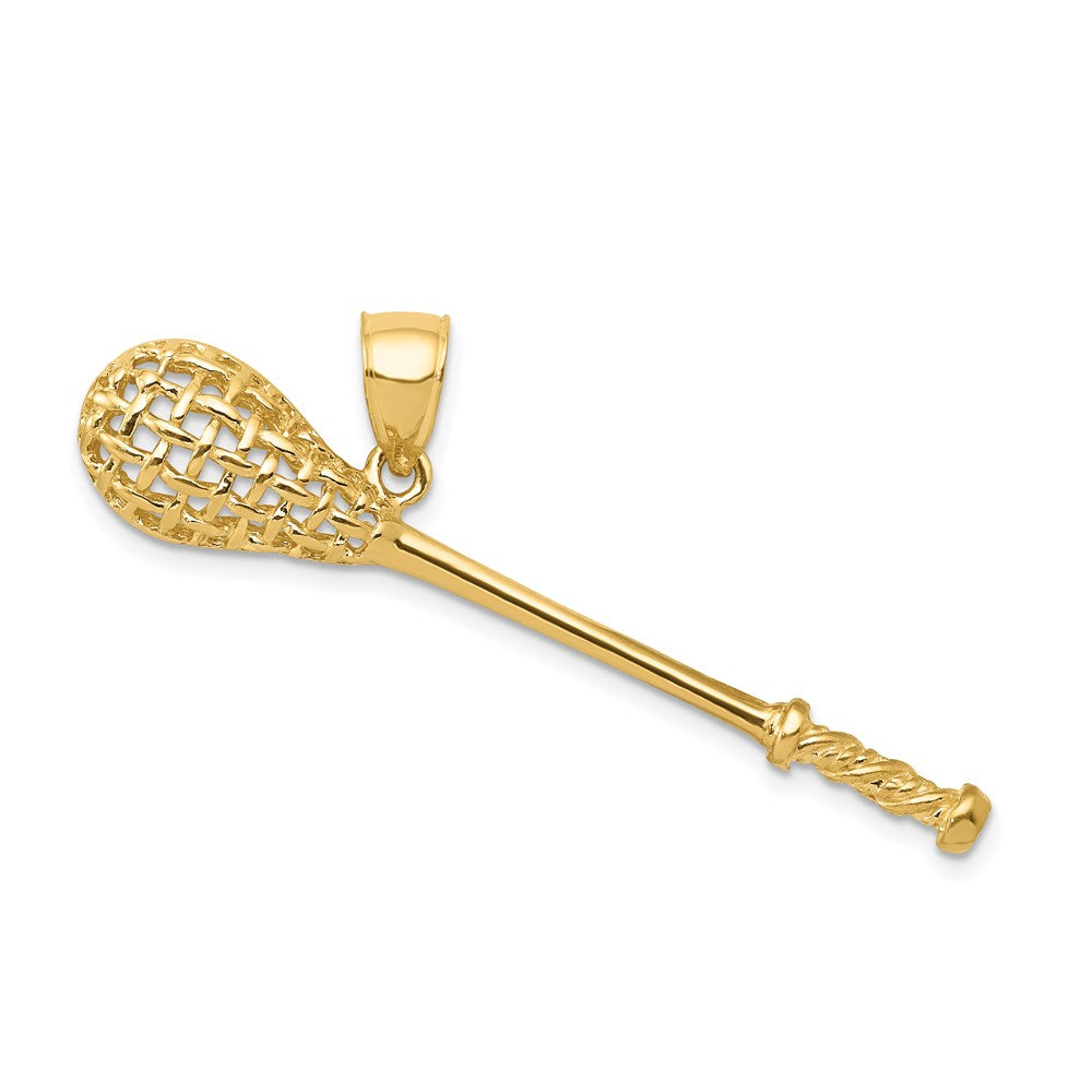 14K Solid Polished 3-D Lacrosse Stick Pendant, 35 x 33 mm