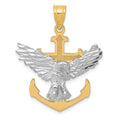 14k Two-tone Mariners Cross with Eagle Pendant, 35 x 28 mm