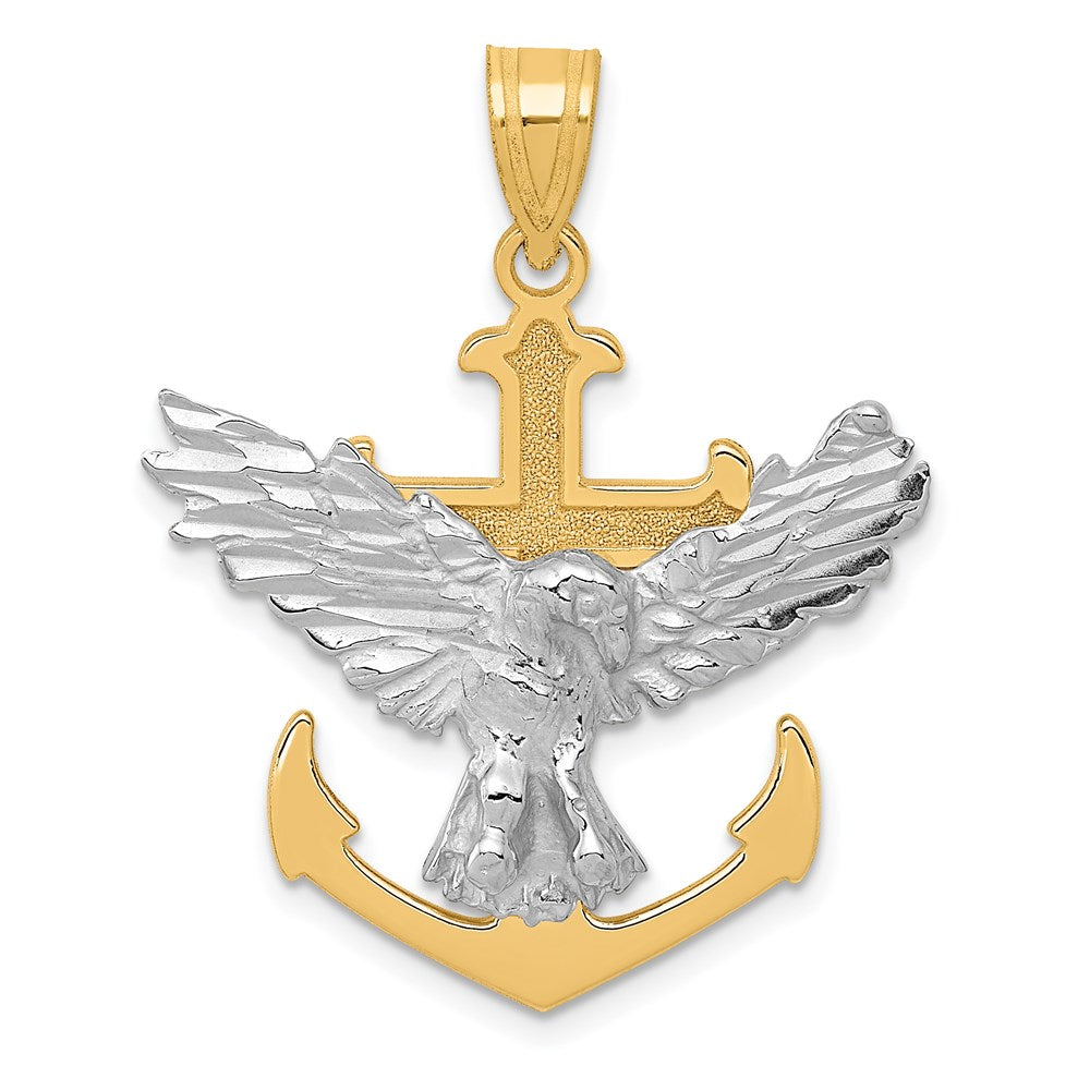 14k Two-tone Mariners Cross with Eagle Pendant, 35 x 28 mm