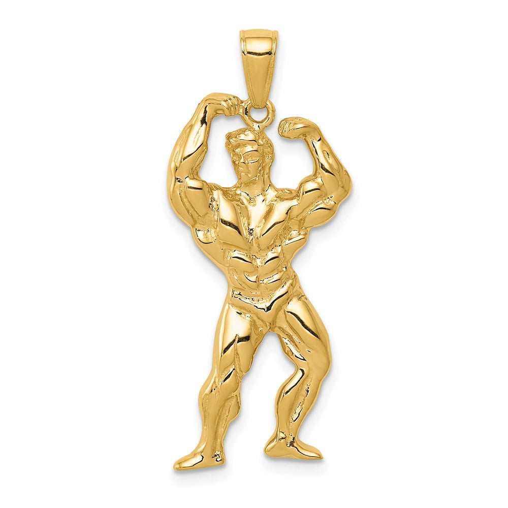 14k Solid Polished Weightlifter Pendant, 40 x 15 mm