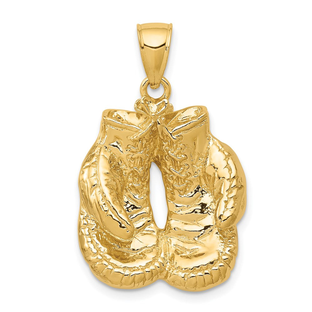 14k Solid Polished Open-Backed Boxing Gloves Pendant, 35 x 19 mm