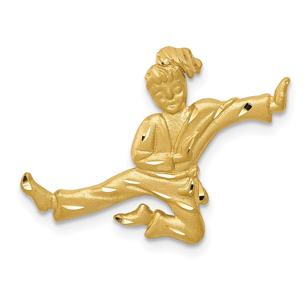 14k Satin Diamond-cut Open-Backed Karate Female Chain Slide, 18 x 24 mm