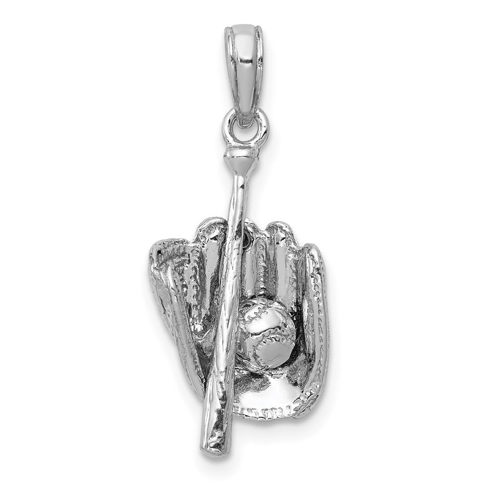 14K White Gold Polished 3-D Glove/Bat/Baseball Pendant, 18.7 x 10.4 mm