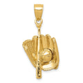 14K Polished 3-D Glove/Bat/Baseball Pendant, 28 x 13 mm