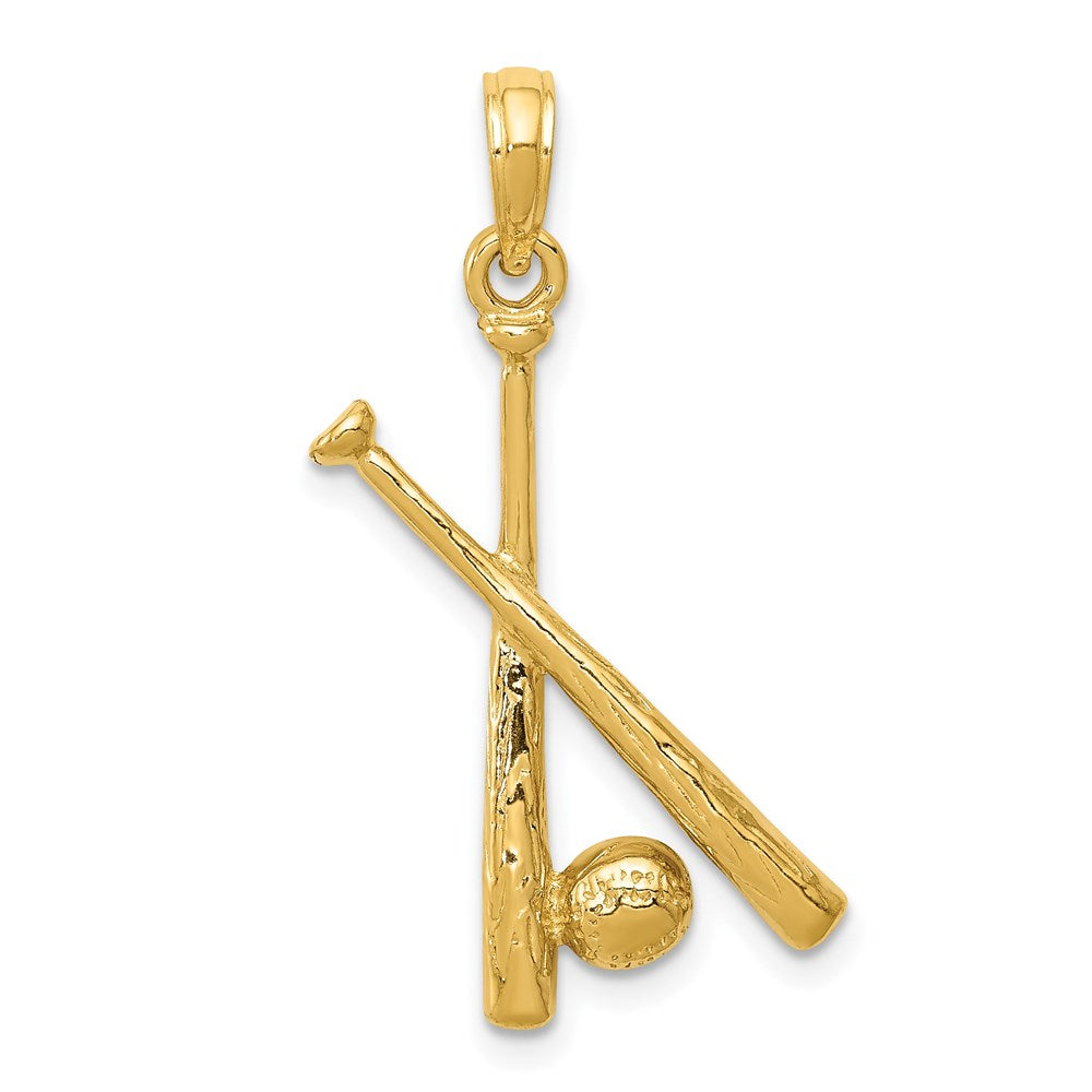 14K Polished Open-Backed Bats and Baseball Pendant, 29 x 13 mm