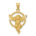 14k Satin Diamond-cut Angel in Circle Pendant, 31 x 18 mm