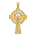 14k Celtic Claddagh Cross Pendant, 40 x 22 mm