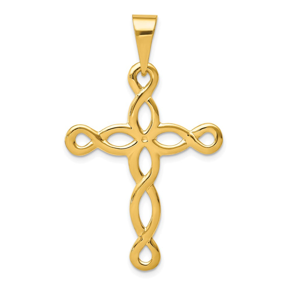 14k Polished Loop Cross Pendant, 44 x 27 mm
