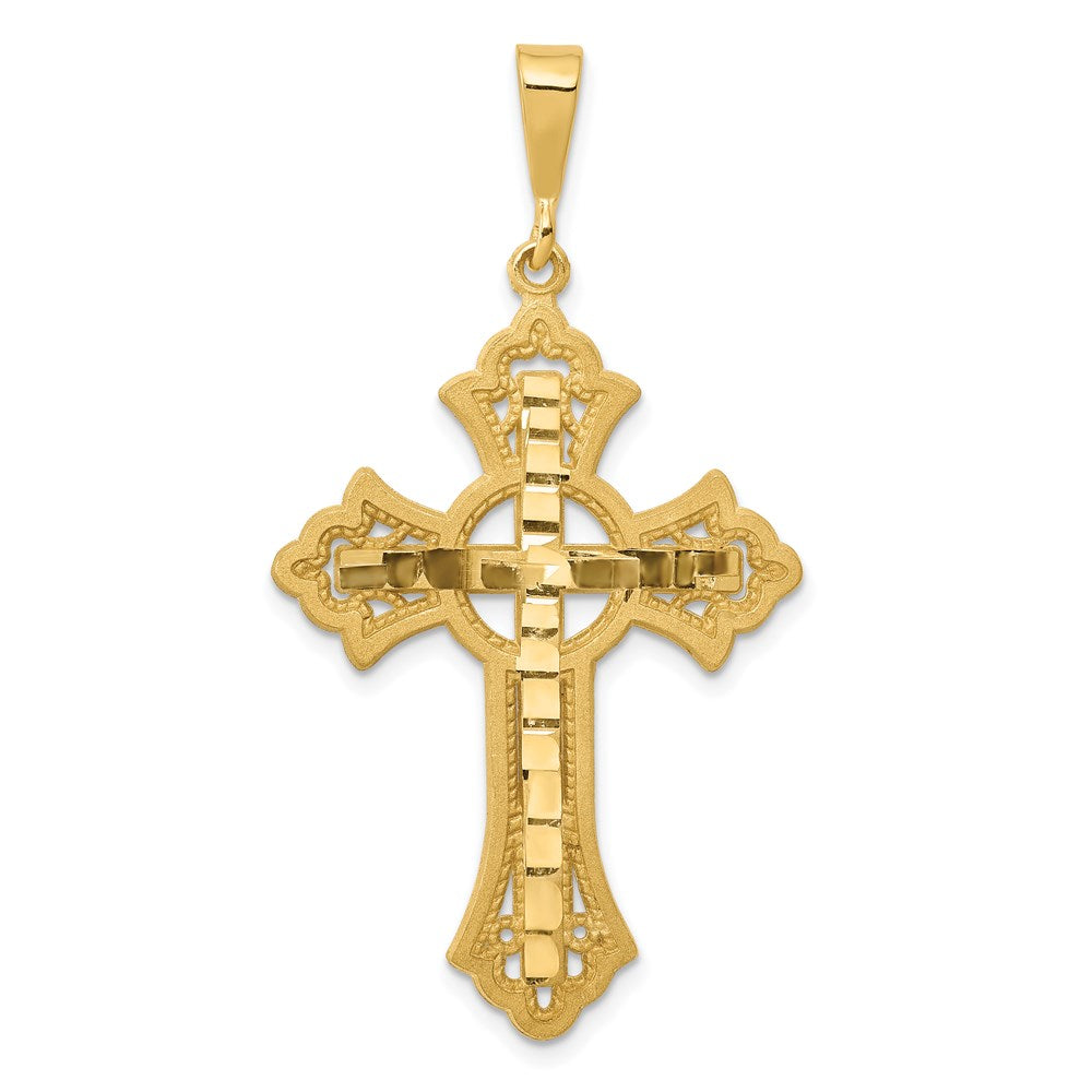 14k Diamond-cut Celtic Cross Pendant, 48 x 25 mm