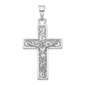 14k White Gold Large Filigree Crucifix Pendant, 53 x 28 mm