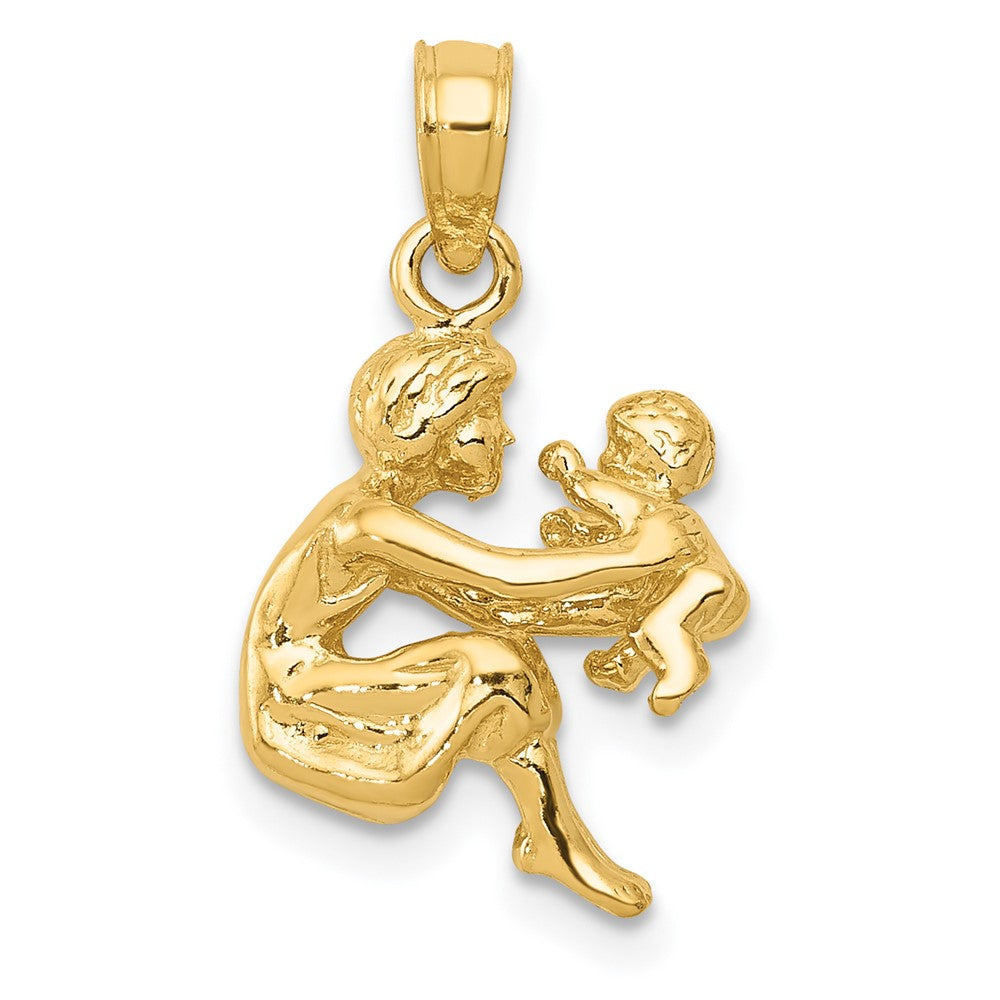 14k Mother Holding Child Pendant, 17 x 11 mm