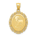 14k Solid Satin Polished Aries Zodiac Oval Pendant, 28 x 17 mm