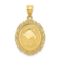 14k Solid Satin Polished Taurus Zodiac Oval Pendant, 28 x 17 mm