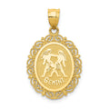 14k Solid Satin Polished Gemini Zodiac Oval Pendant, 28 x 17 mm