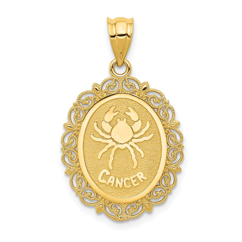 14k Solid Satin Polished Cancer Zodiac Oval Pendant, 28 x 17 mm