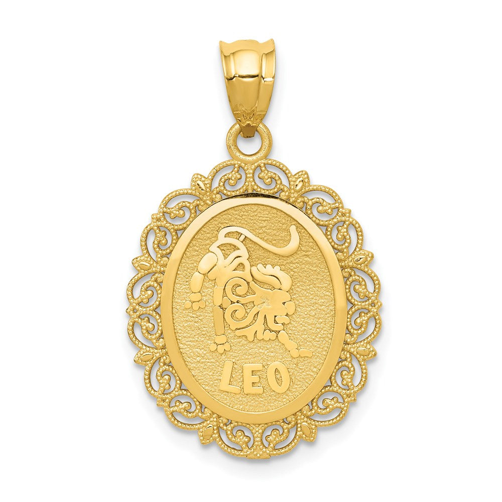 14k Solid Satin Polished Leo Zodiac Oval Pendant, 28 x 17 mm