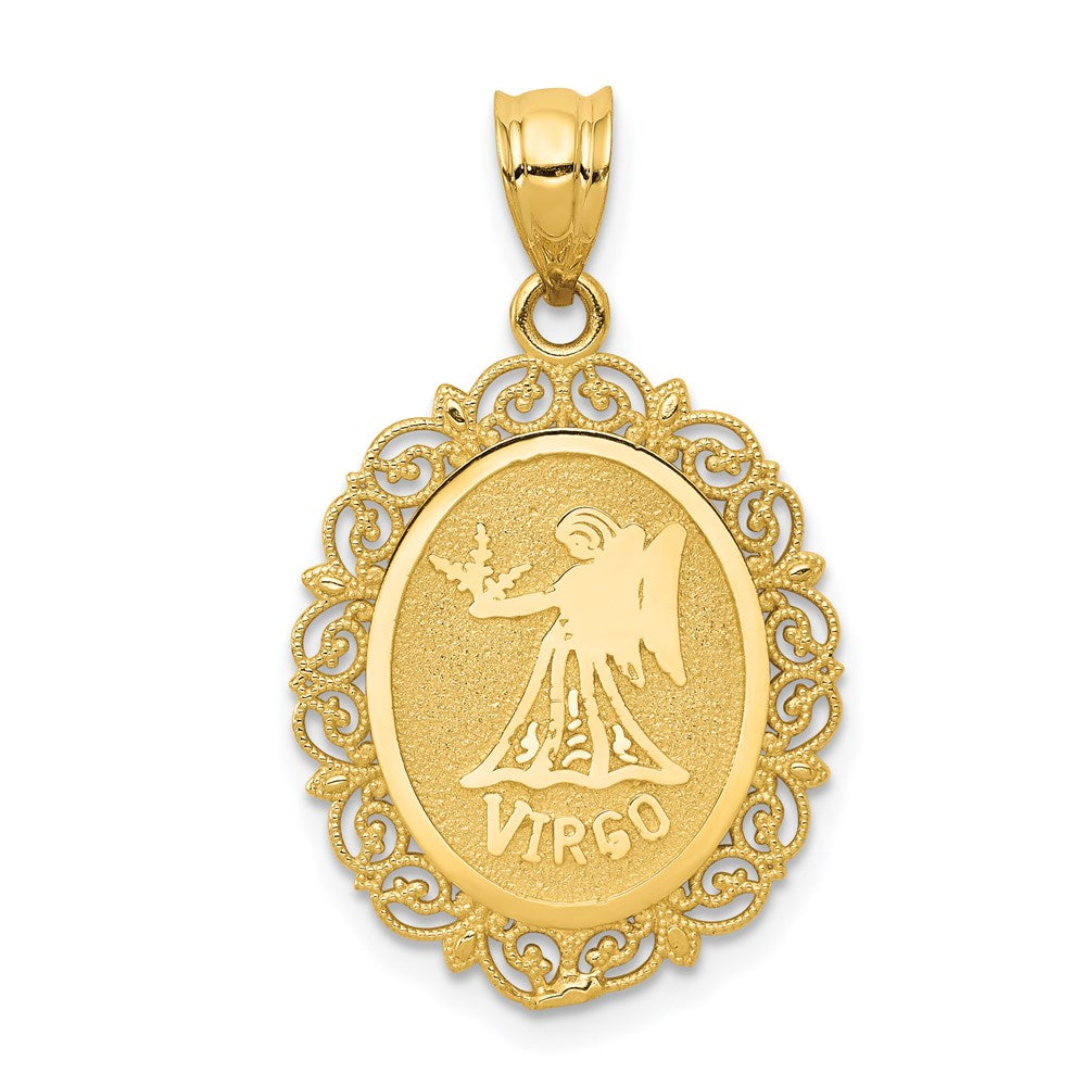 14k Solid Satin Polished Virgo Zodiac Oval Pendant, 28 x 17 mm