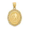 14k Solid Satin Polished Libra Zodiac Oval Pendant, 28 x 17 mm