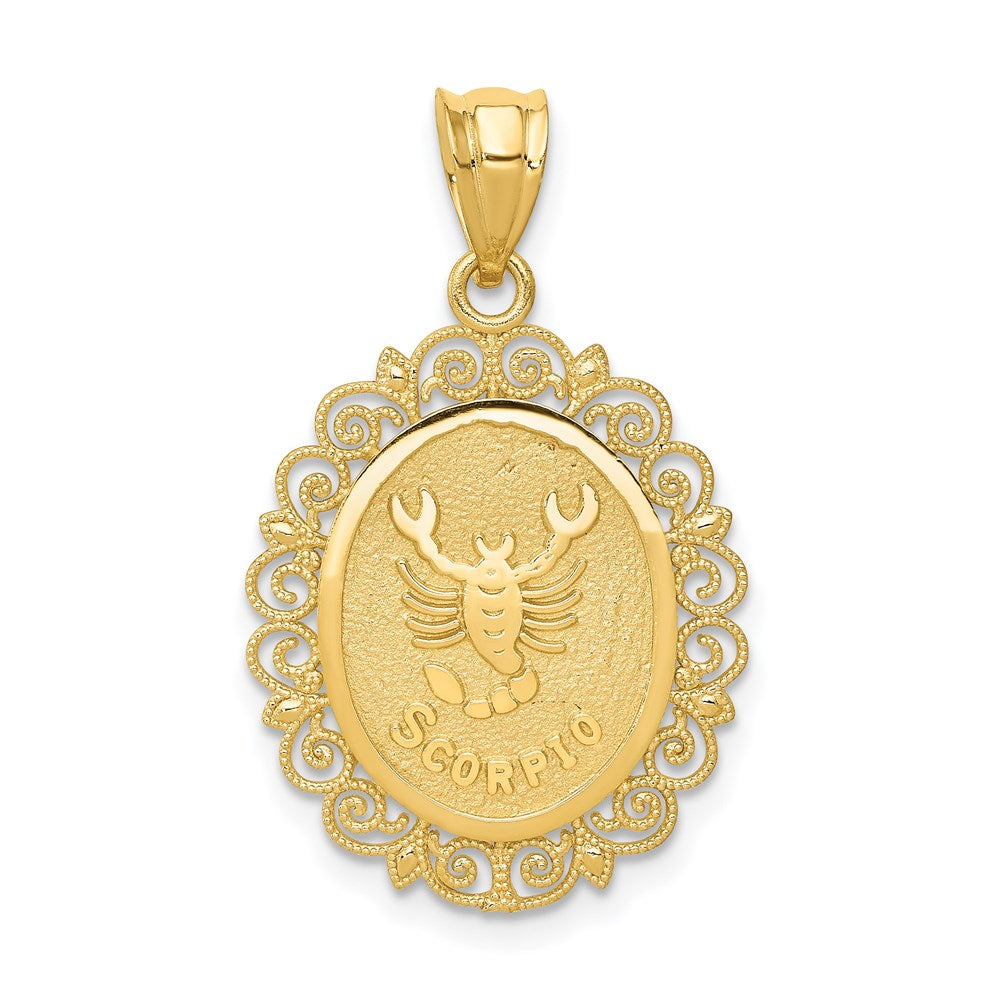14k Solid Satin Polished Scorpio Zodiac Oval Pendant, 28 x 17 mm