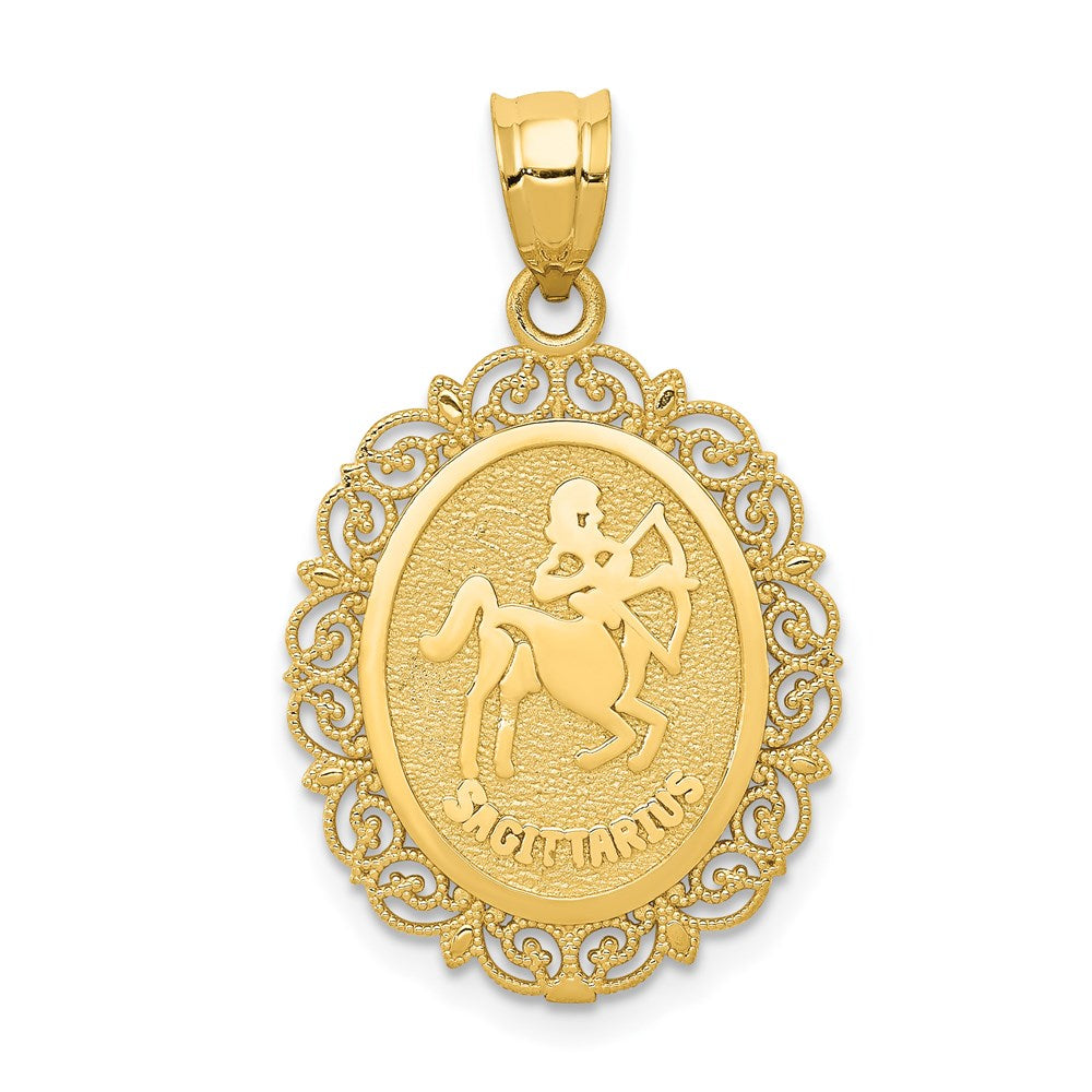 14k Solid Satin Polished Sagittarius Zodiac Oval Pendant, 28 x 17 mm