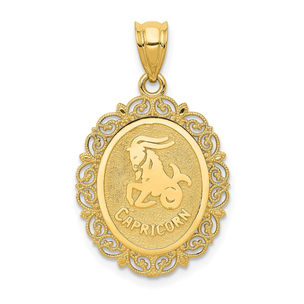 14k Solid Satin Polished Capricorn Zodiac Oval Pendant, 28 x 17 mm