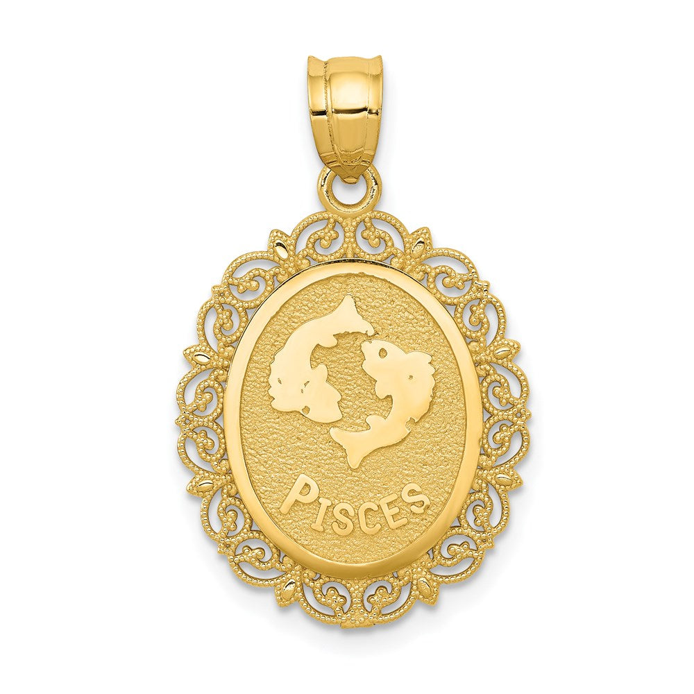 14k Solid Satin Polished Pisces Zodiac Oval Pendant, 28 x 17 mm